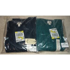 Lot 2 St. John’s Bay Men’s Large LS V-Neck Cable Knit Sweaters Navy Teal NWT